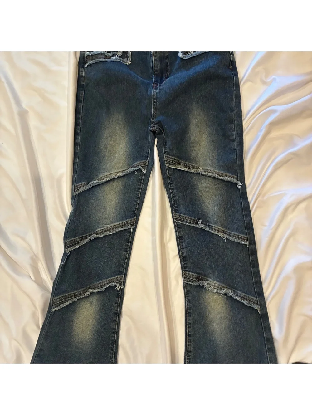 Between Us Womans Sz 7 Y2K Frayed Panel Flared Dark Wash Denim Jeans